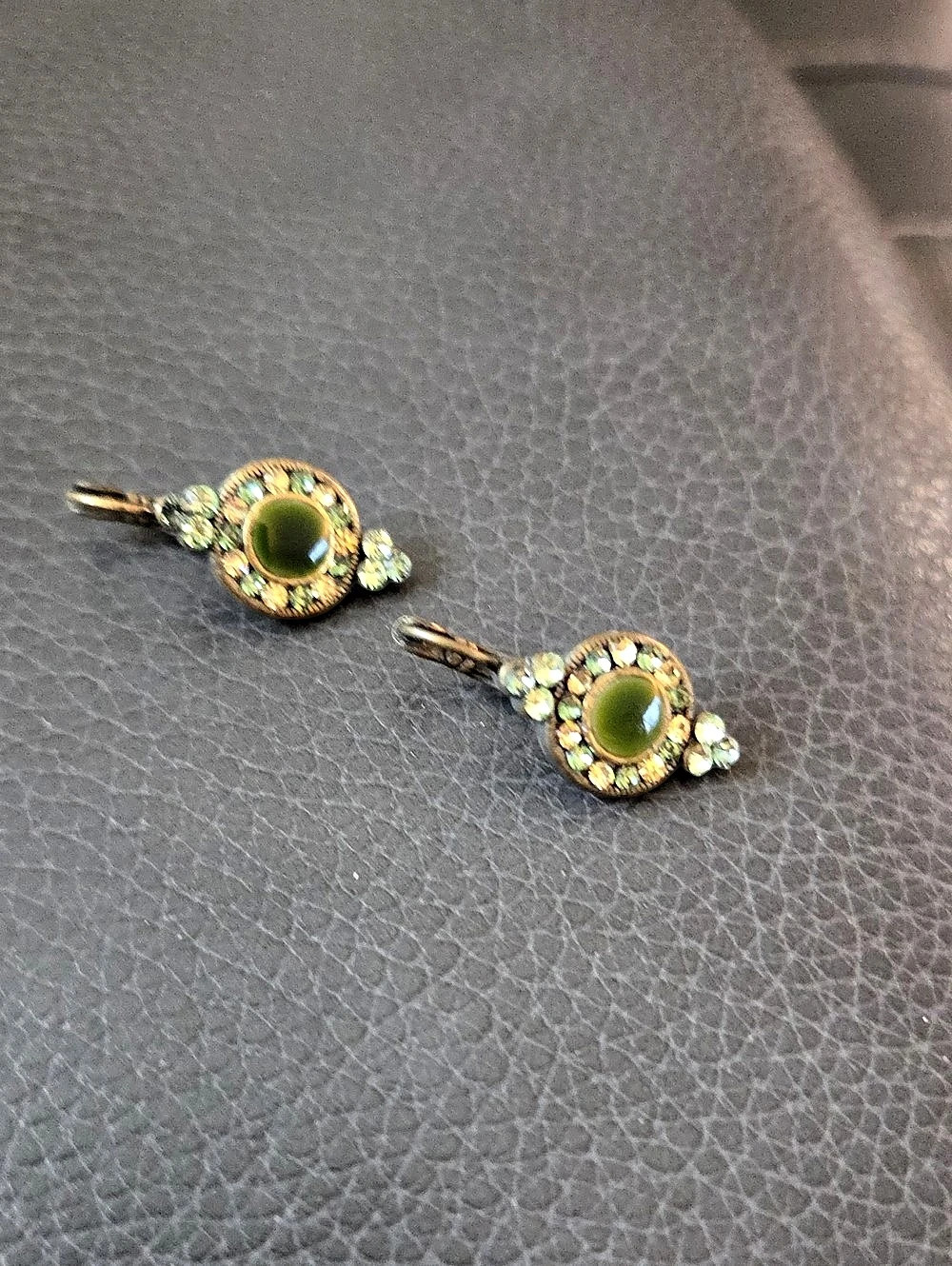 Green Stone Gold-Tone Drop Earrings